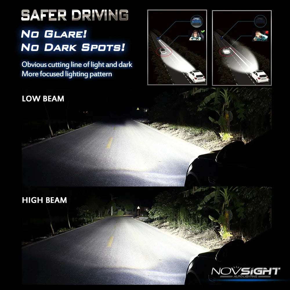 NOVSIGHT Car Headlight H4 Hi/Lo Beam LED H7 H1 H8 H9 H11 9005 9006 50W 10000lm 6500K Auto Headlamp Fog Light Bulbs