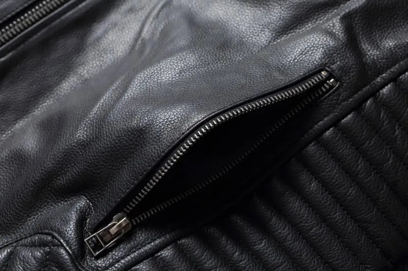 2024 New Style Autumn Winter First Layer Cowhide Leather Lapel Coat Men‘s Slim Short Youth Heavy Industry Motorcycle Jackets