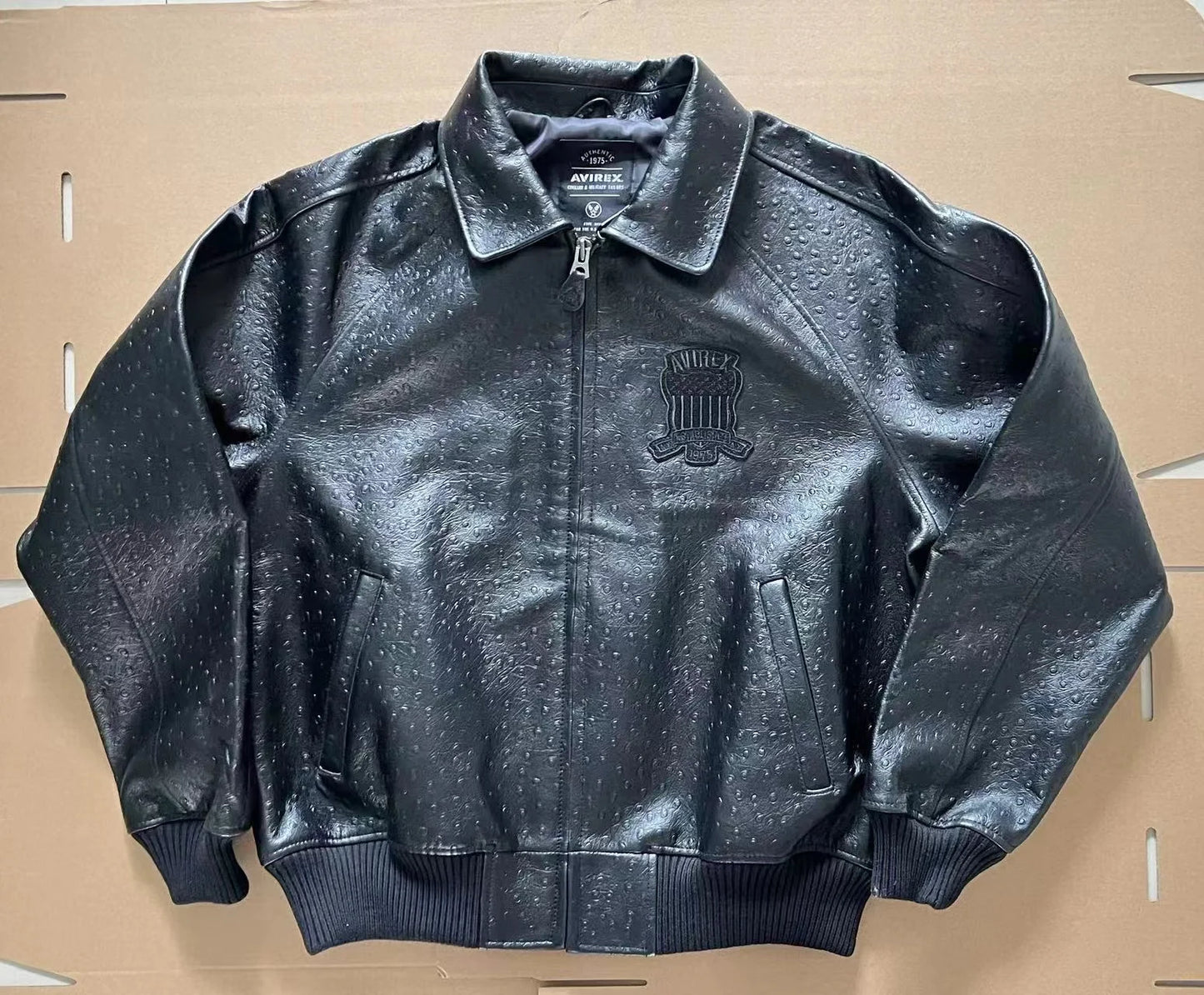 AVIREX 2024 new crocodile print French lambskin leather jacket loose large size XS-XXXL ostrich print men casual aviator coat