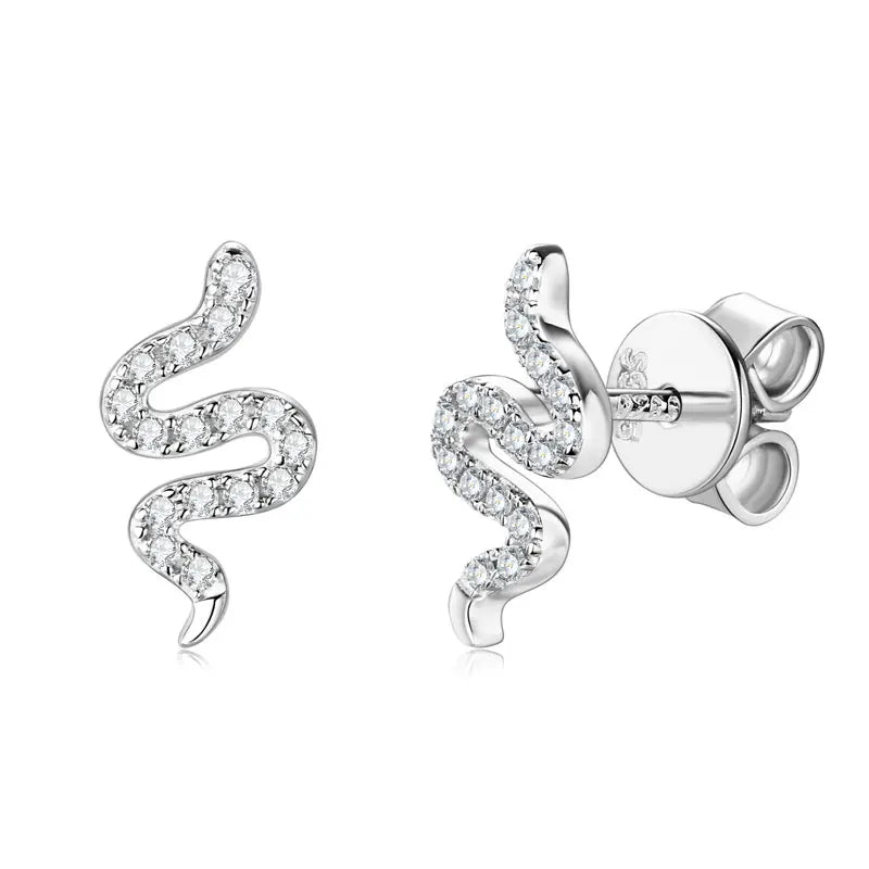Lnngy Certified 925 Sterling Silver Snake Shape Stud Earrings 1.1MM*1.0MM*0.9MM Moissanite Earring for Women Daily Jewelry Gift