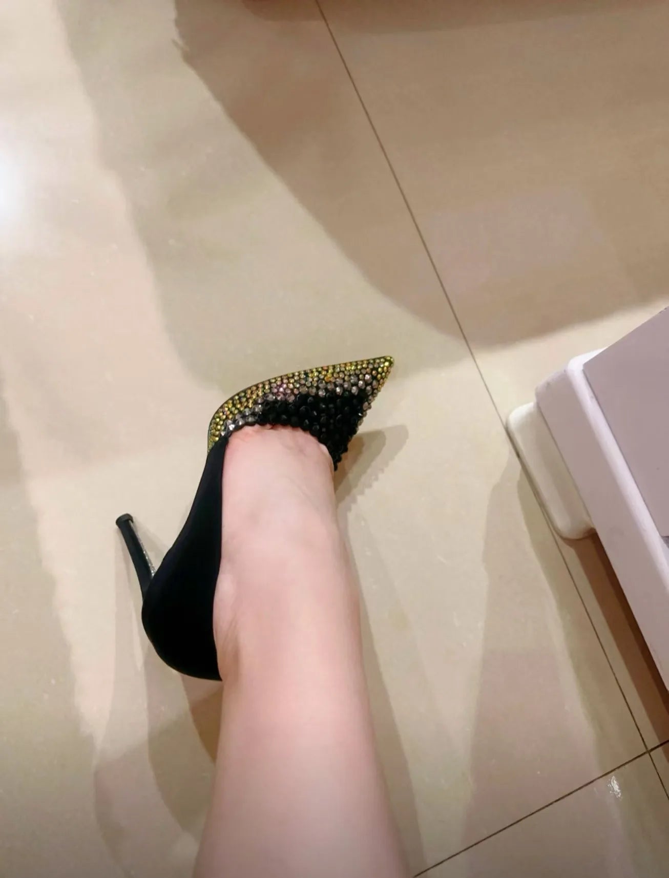 Black Rhinestone High Heels Women's New Summer Style  Socialite Small Stature Thin Heels  Pointed And Sexy Women's Shoes