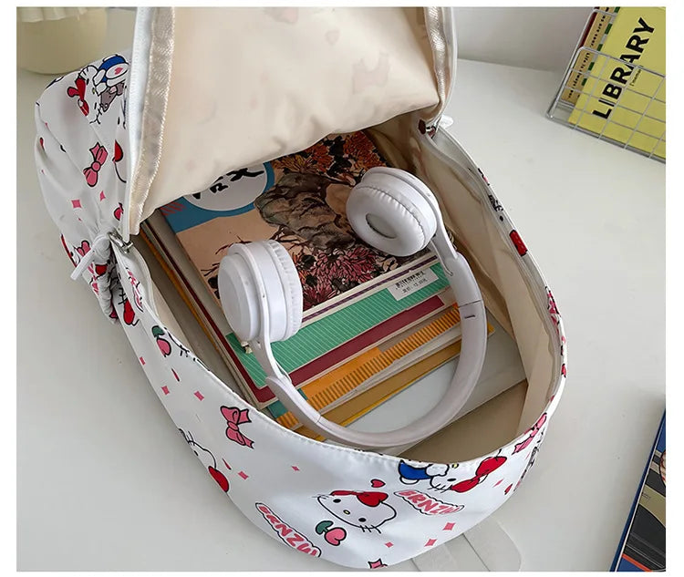 2024 Sanrio Cute Kuromi Melody Cinnamoroll Large Capacity Backpack Boys Girls Cartoon Hello Kitty Kawaii Canvas Schoolbag