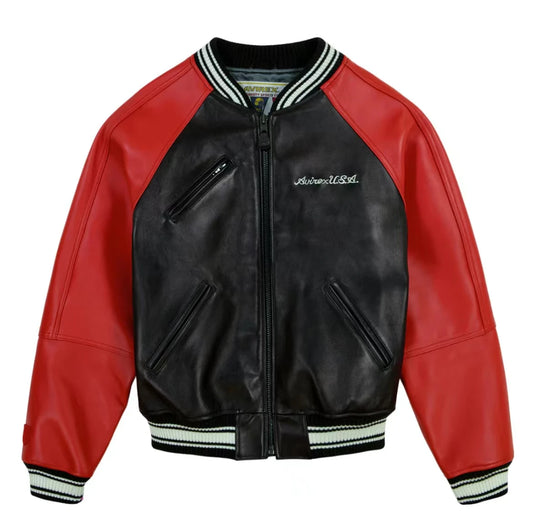 Avirex New Europe Antique Sheepskin Baseball 100% Genuine Leather Varsity Jacket Embroidered Logo Fashion US Size men's Coat Top