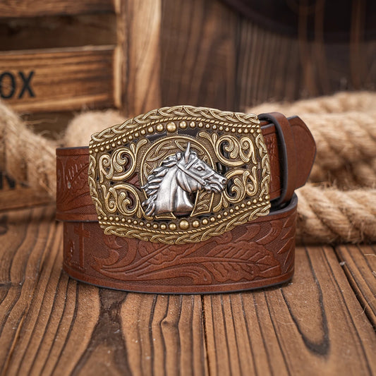 A casual, individual and retro belt, Western-style clothing accessory, metal buckle, PU belt, suitable for both men and women
