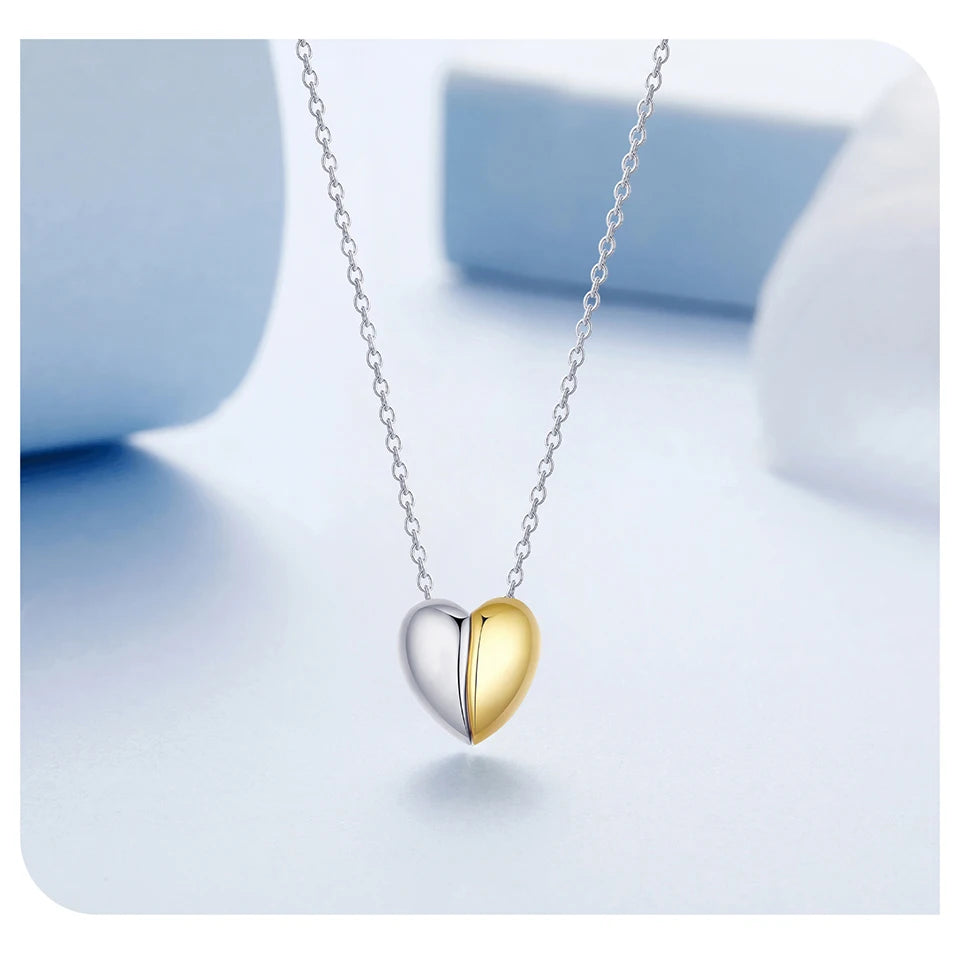 BAMOER Gold Plated Heart Pendant Necklace for Women, 925 Sterling Silver Couple Heart Fashion Waterproof Metal Daily Jewelry