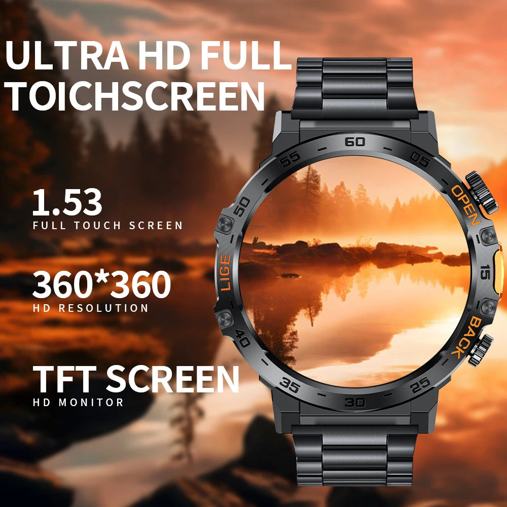LIGE LED Flashlight Smart Watch Military Watches SOS Bluetooth Call Waterproof Health Monitor Sport Smartwatch For Android ios