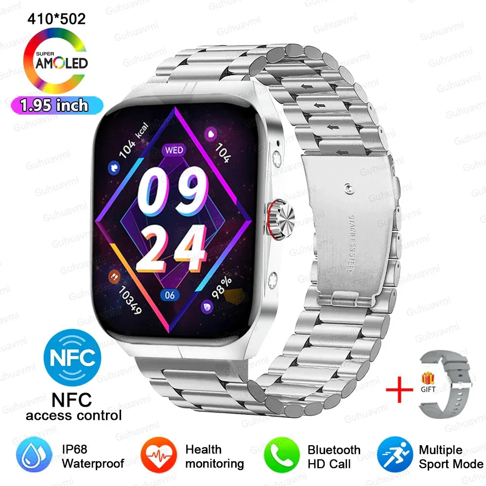 ساعة ذكية للرجال والنساء NFC شاشة AMOLED تعرض دائمًا الوقت والساعة والبلوتوث والمكالمات IP68 مقاومة للماء ساعة ذكية رياضية وسوار لياقة بدنية