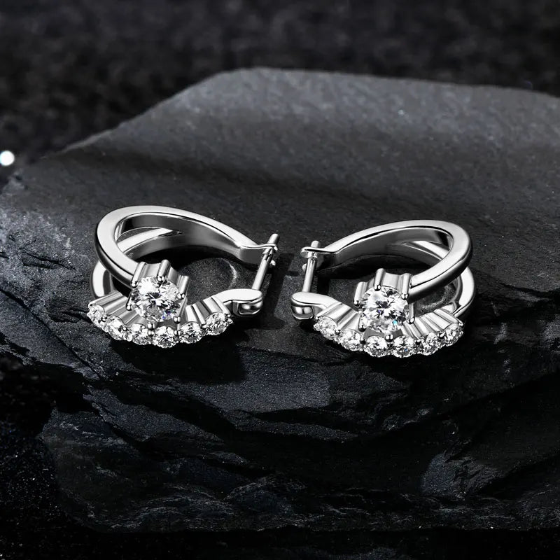 Lnngy Sparkling 4MM&2MM Moissanite Earring Original 925 Sterling Silver Hoop Earrings For Women Girls Korean INS Jewelry Gifts