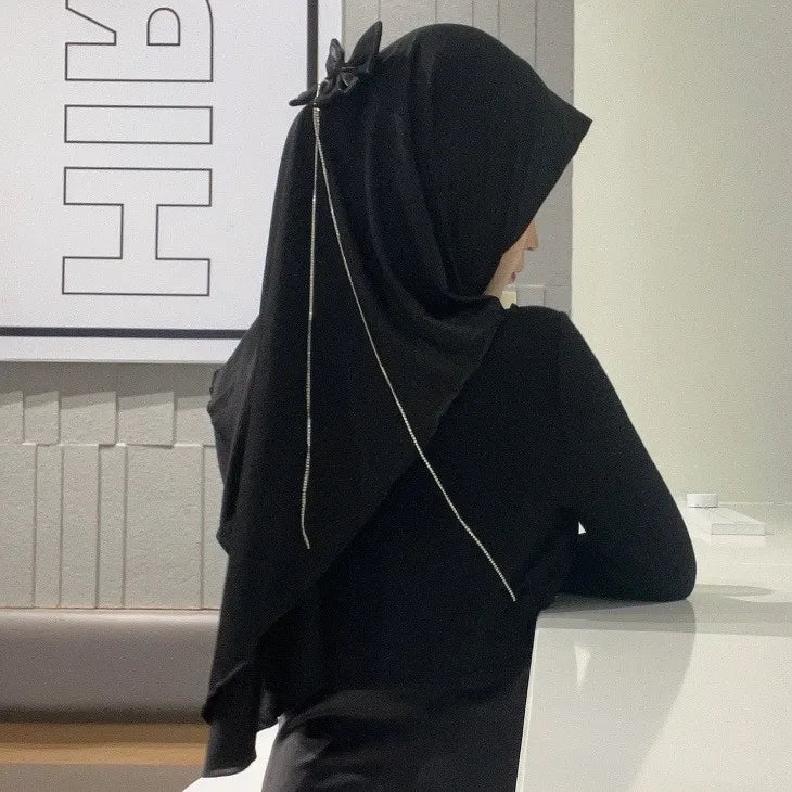 Muslim Elegant Girls Instant Hijab with Bowknot Islamic Women Turban Full Cover Scarves Shawl Arab One Piece Amira Head Wraps