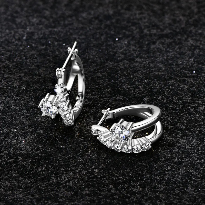 Lnngy Sparkling 4MM&2MM Moissanite Earring Original 925 Sterling Silver Hoop Earrings For Women Girls Korean INS Jewelry Gifts