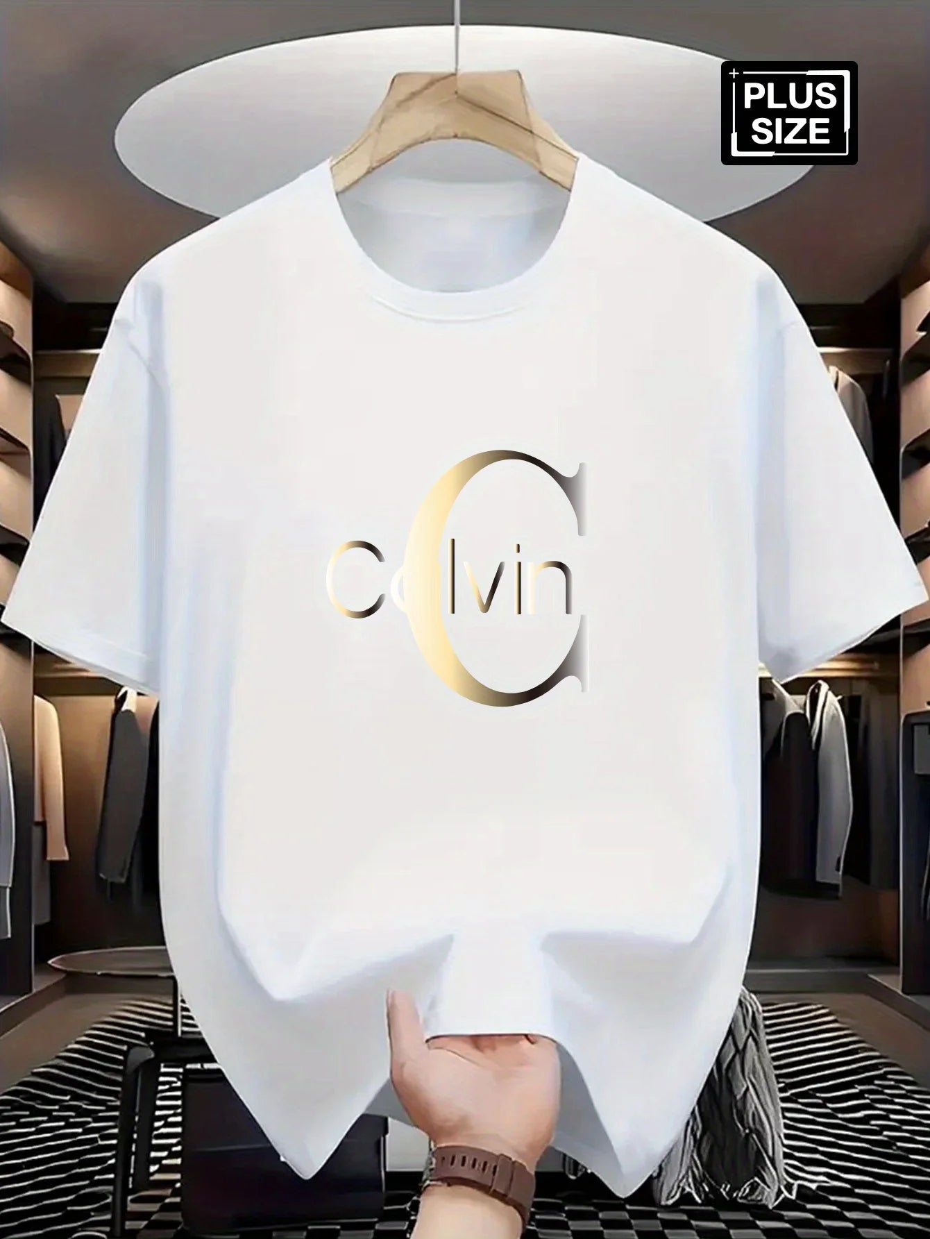 Men’s Summer 100% Cotton Casual T-Shirt,Calvin Letter Pattern Print | Loose Fit | Sports & Streetwear Style.