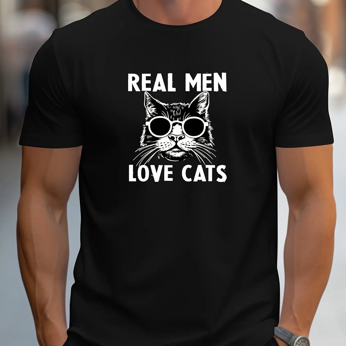 Men’s Summer 100% Cotton Casual T-Shirt,
“True Men Love Cats” Print | Loose Fit | Round Neck | Breathable Comfort