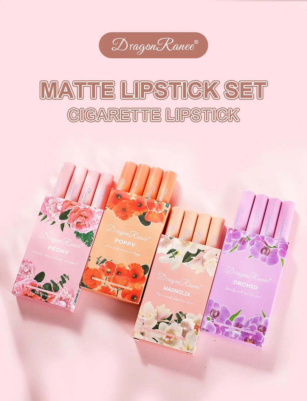 Dragon Ranee 4pcs/Set Cigarette Lipstick Matte Matte Lipstick Eat Earth Pumpkin Dirty Orange Chilli Red