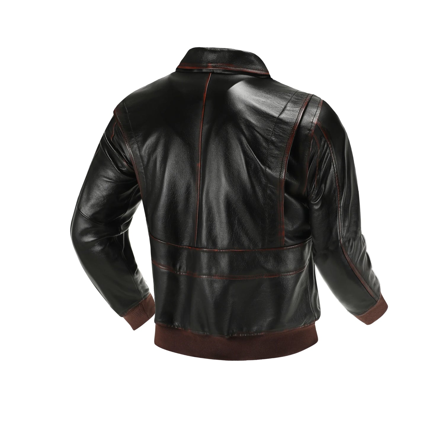 Men’s Top Layer Genuine Leather A2 Pilot Jacket – Retro Military Short Lapel Coat