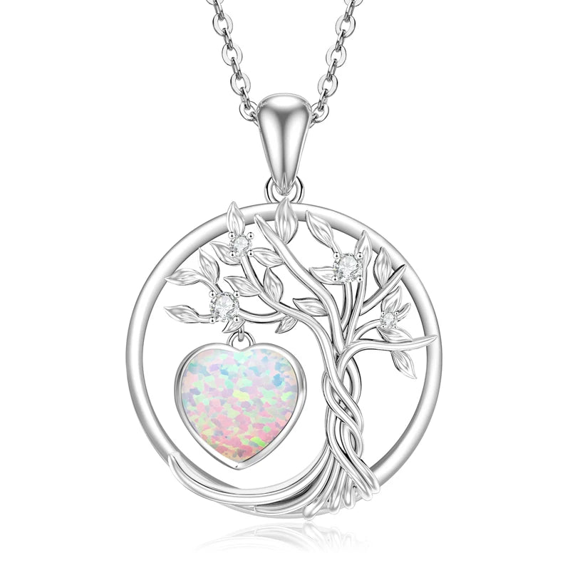 Lnngy 925 Sterling Silver Tree of Life Circle Pendant Necklace Colorful Birthday Stone Necklaces Jewelry for Women Daily Gift
