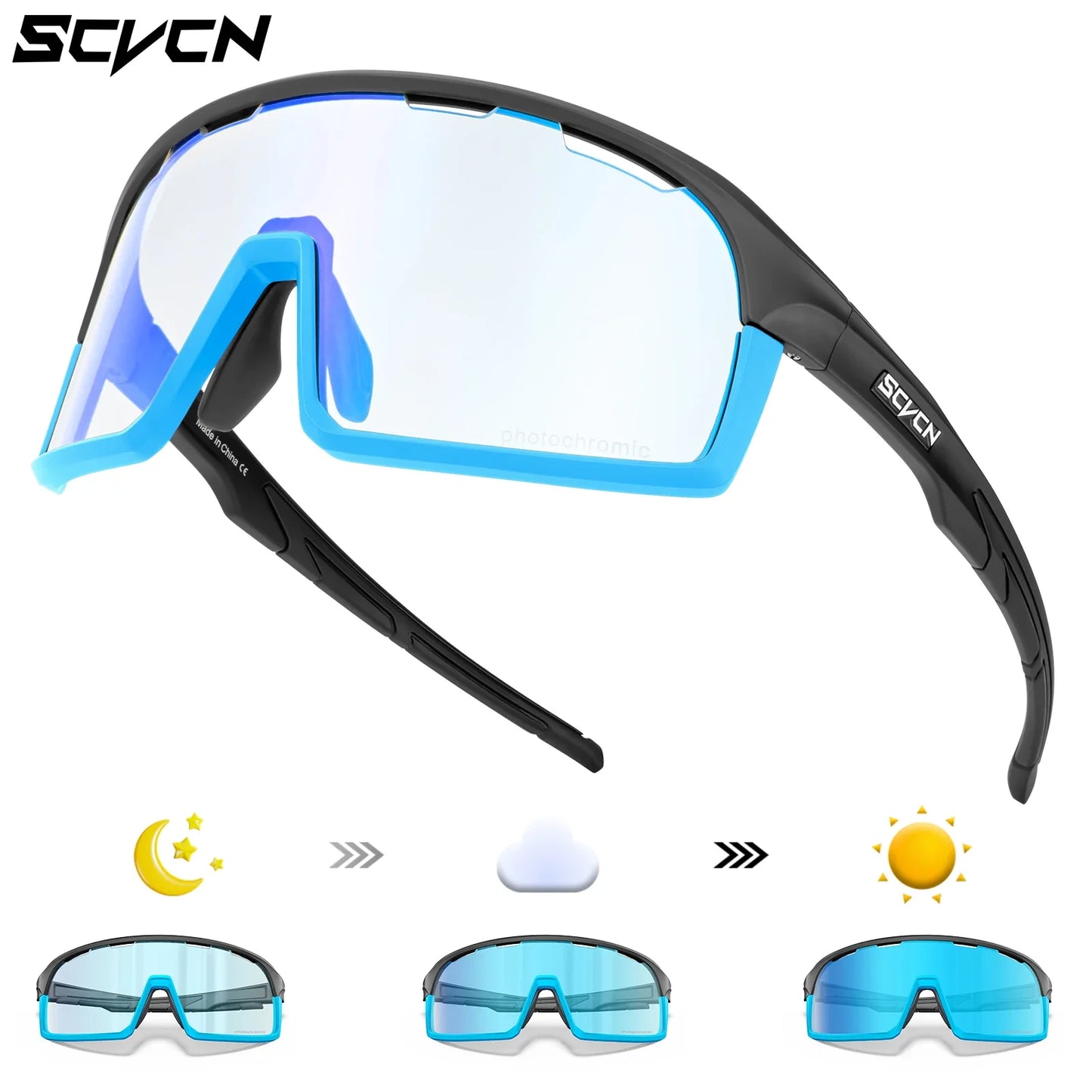 Scvcn Red Photochromic Sunglasses Cycling Blue Outdoor Sports Bike Glasses Man MTB Fishing Glasses Eyewear Bicycle Goggles UV400