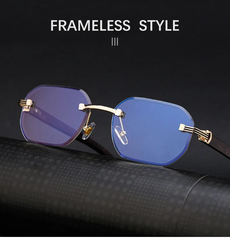Vintage Square Rimless Sunglasses – 2025 Luxury UV400 Anti-Blue Light Eyewear for Men