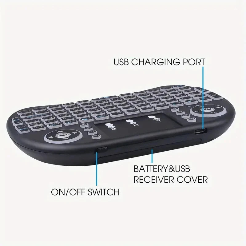 I8 Mini Wireless Keyboard 2.4G English Lithium RGB Colorful Backlit Air Mouse with Touchpad for Android TV Box PC
