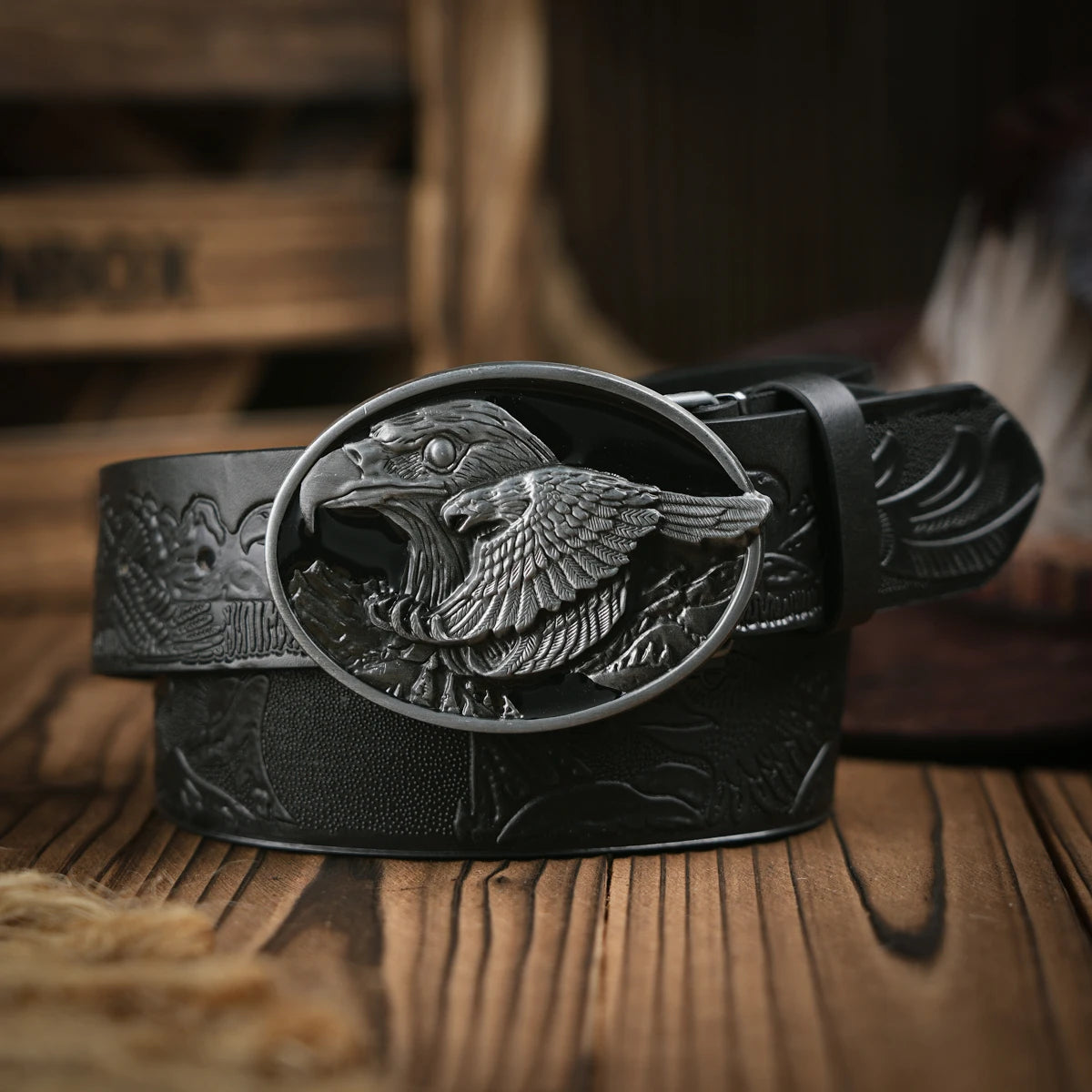 Western Cowboy Leather Buckle Belts eagle Pattern Floral Engraved Buckle Belt for Men