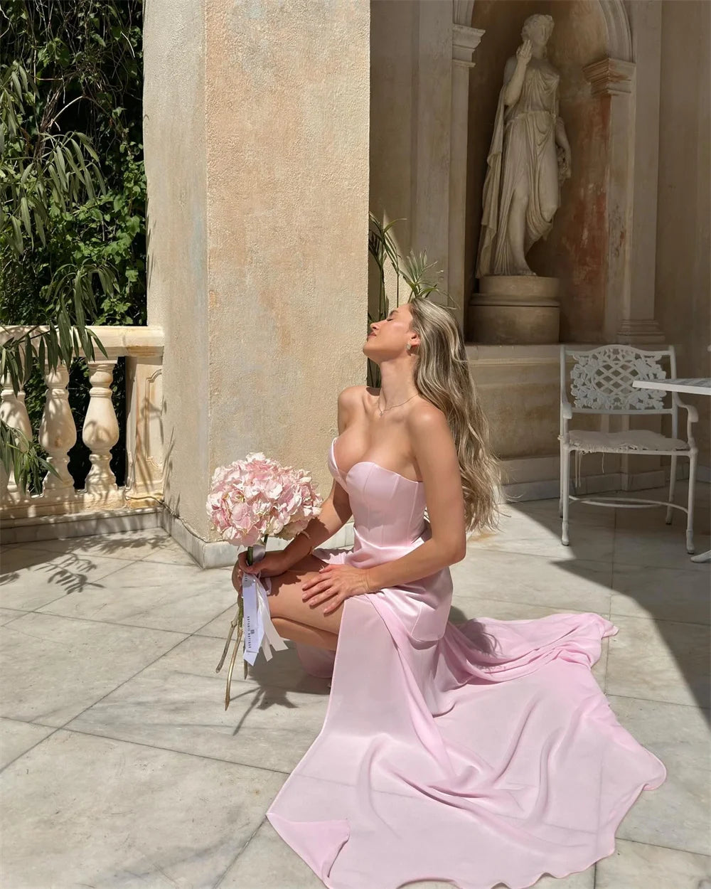 Mila Pink Sweetheart Neck Customized Party Dresses Sleeveless Side High Split Prom Dresses Lace-Up Floor-Length Evening Dresses
