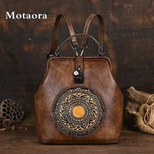 MOTAORA Vintage Embossed Leather Backpack for Women Anti-Theft Bag with Adjustable Strap, Luxury Purse for Travel & Daily Use