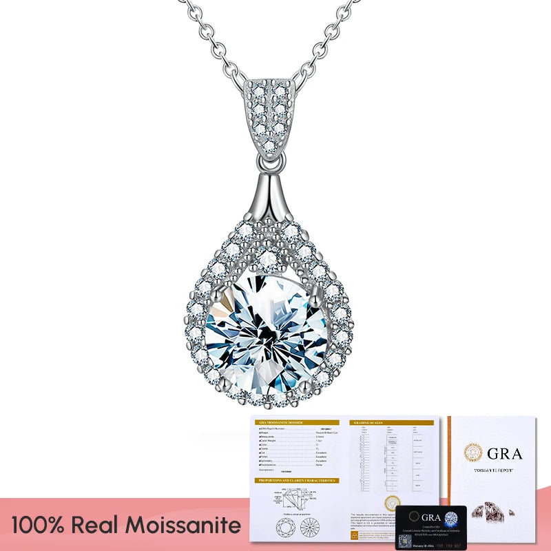 GRA Luxury 5CT D Color Moissanite Diamond Water Drop Necklace for Woman 925 Sterling Silver Chain with Certificate Fine Jewelry