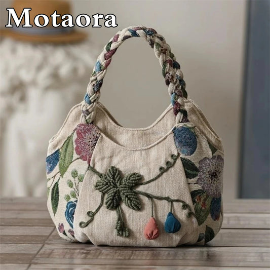 MOTAORA Women Handbags Vintage Canvas Bag Ladies Canvas Handbag Casual 2025 Woven Small Handbag Fabric Gout Craft Female Handbag