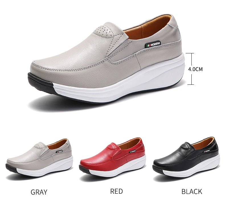 Women’s Genuine Leather Platform Loafers – Orthopedic Slip-On Casual Flats