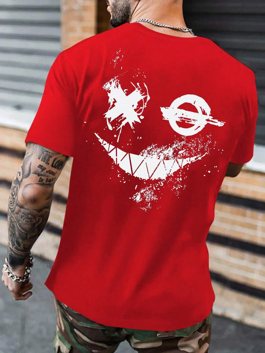 Men's 100% Cotton Oversized Smiling Face Printed Short Sleeve T-Shirt
