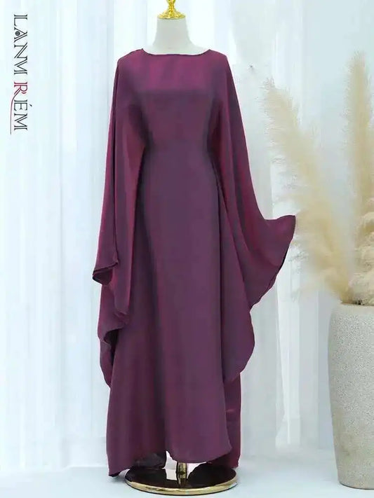 LANMREM Elegant Party Long Dress Women Many Colors Fashion Round Neck Batwing Sleeves Loose Dresses Fashion New Clothing 32C1950