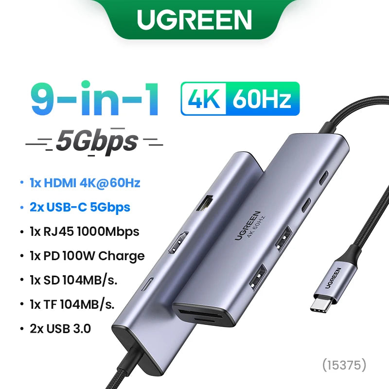 UGREEN USB C HUB 4K60Hz HDMI Adapter USB C to USB3.0 PD100W SD&TF for MacBook Pro Air Laptop Type C 3.1 Splitter Docking Station