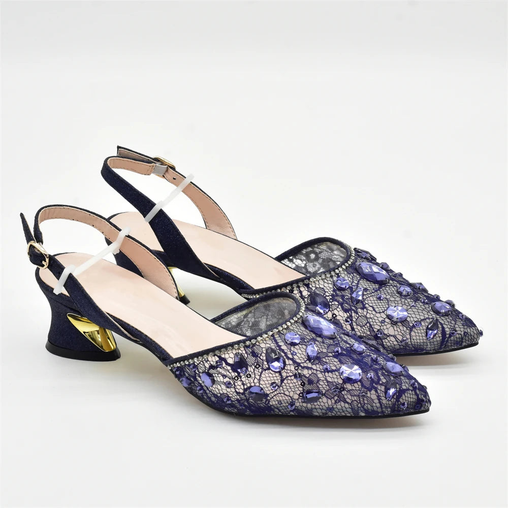 New Arrival Blue Shoes and Bags Set for Women Italian Shoe and Bag Set Designer 2025 Rhinestone Luxury Elegant Pumps for Women