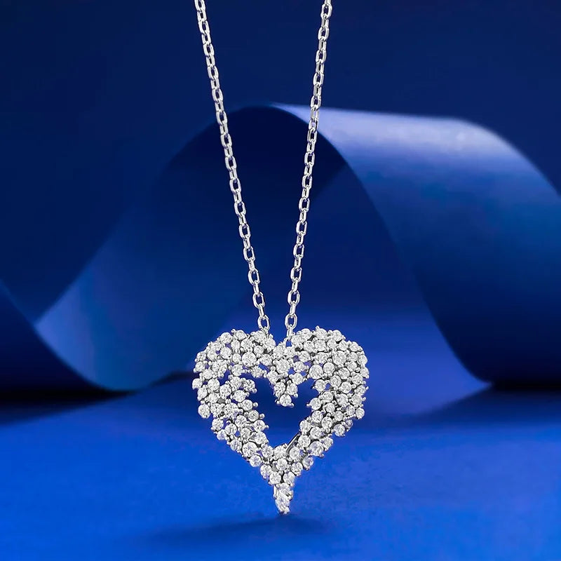 Queen Heart Lab Moissanite Diamond Pendant 100% Real 925 Sterling Silver Wedding Chocker Necklace for Women Engagement Jewelry