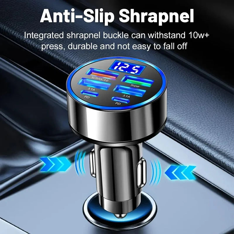 Xiaomi 100W 6 Ports Car Charger Fast Charging PD QC3.0 USB C Car Phone Charger Type C Adapter in Car For iPhone Samsung Huawei