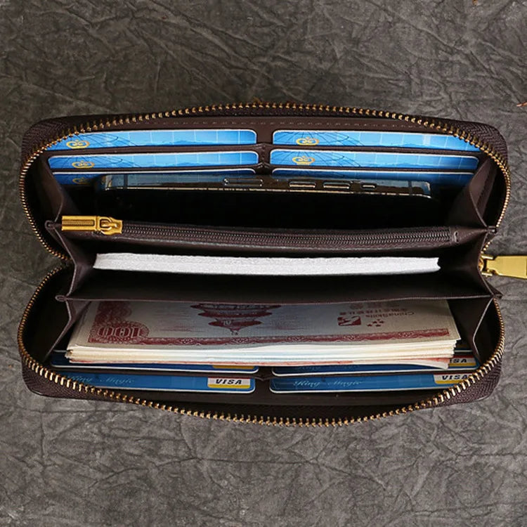 MOTAORA New Embossed Genuine Leather Wallet For Women’s Long Zipper Large Capacity Handbag Ethnic Style Card Phone Bag Purses
