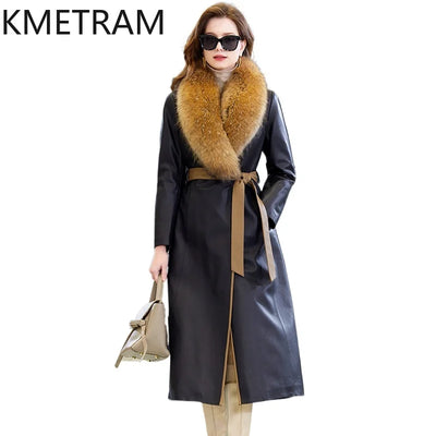 100% Sheepskin Puffer Jacket Women High Quality Long Down Coats Winter Raccoon Fur Collar Coat Womans Clothing Leren Donsjas