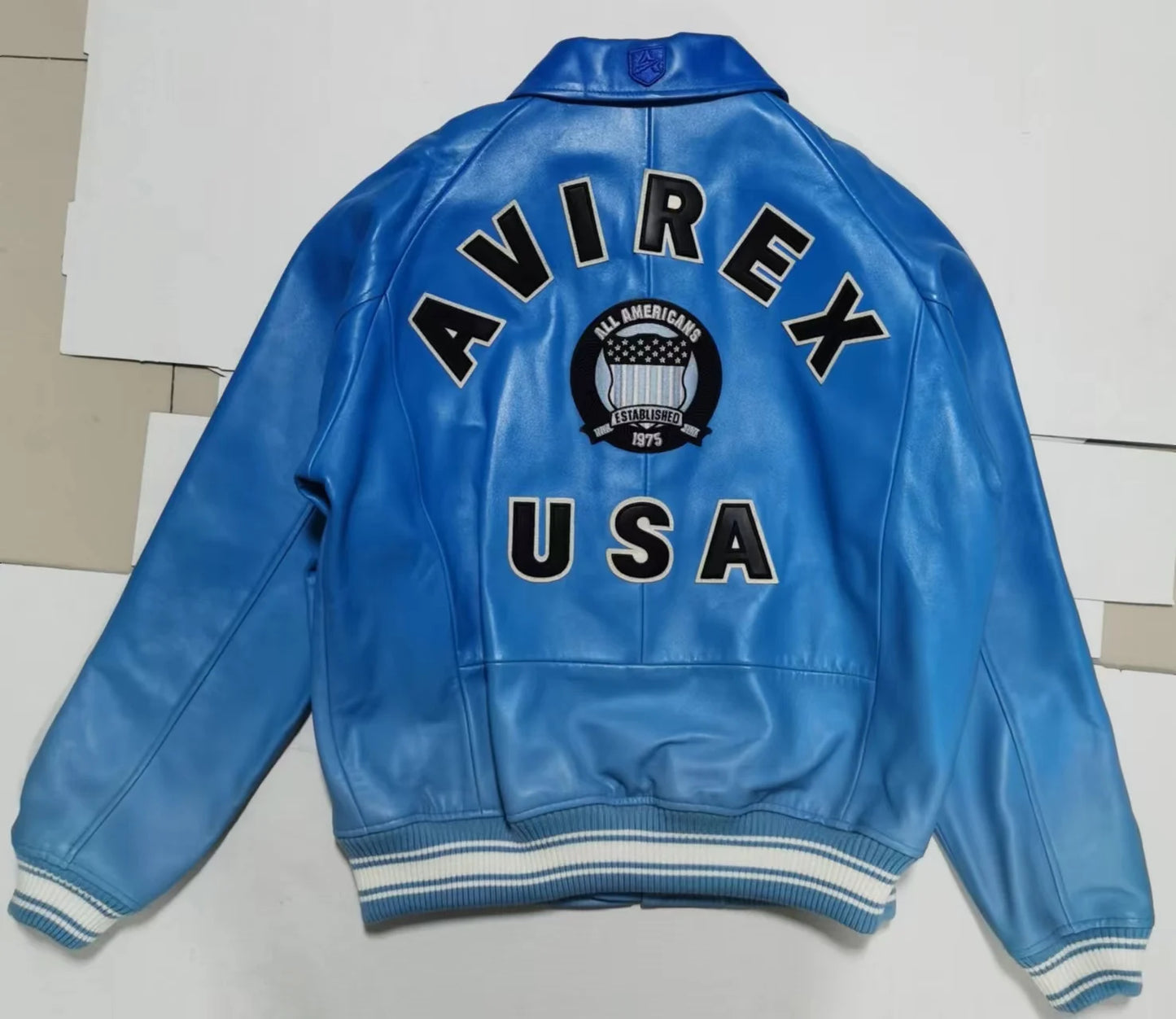 AVIREX New French Lambskin Baseball Suit Men's Gradient Fashion Casual US Size Original Lapel Loose Genuine Leather Jacket coat