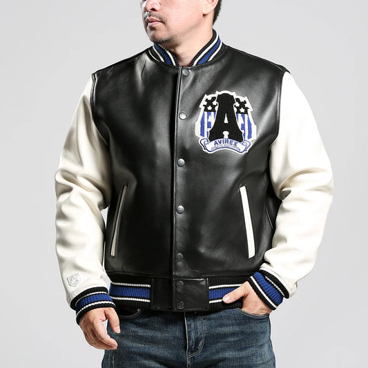 USA Size Varsity Jackets 100% European Lambskin Fashion Casual Baseball Jersey Chenille Embroidered Patch Genuine Leather coat