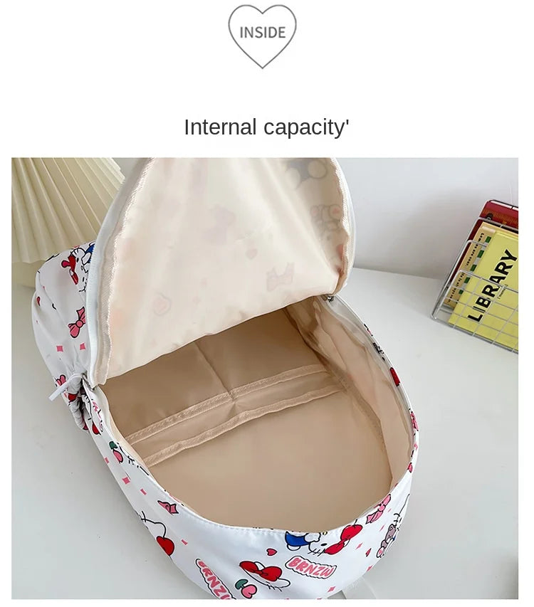 2024 Sanrio Cute Kuromi Melody Cinnamoroll Large Capacity Backpack Boys Girls Cartoon Hello Kitty Kawaii Canvas Schoolbag