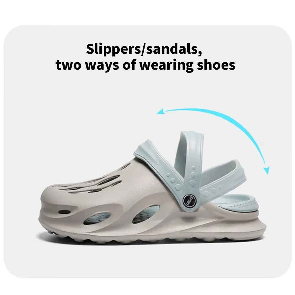 Summer Men's Fashion Beach Sandals Clogs Thick Sole Slipper Waterproof Anti-Slip Sandals Flip Flops Non-slip Soft EVA Hole Shoes