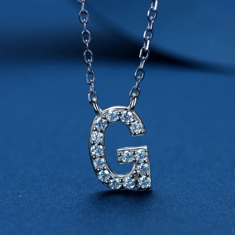 Lnngy Colar Prata 925 Sterling Silver A-Z Alphabet Pendant Necklaces Initial Letter 1.4MM Moissanite Necklace for Birthday Gift