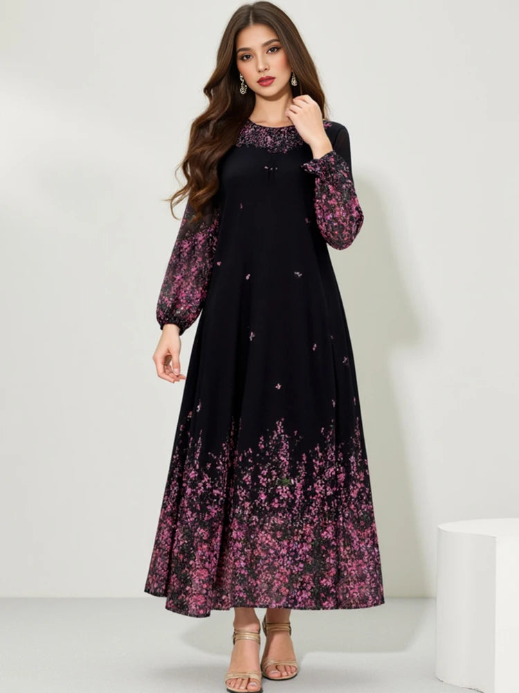 Rafiah Women's Fall Black Sequined Long Sleeve Maxi Dress with Polka Dots Elegant Evening Gown for Special Occasions