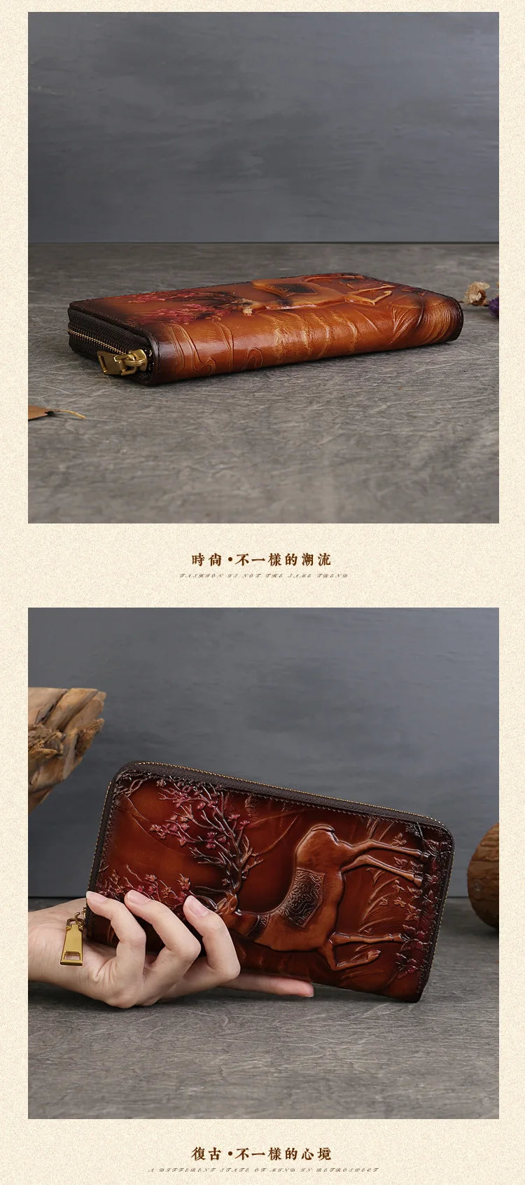 MOTAORA New Embossed Genuine Leather Wallet For Women’s Long Zipper Large Capacity Handbag Ethnic Style Card Phone Bag Purses
