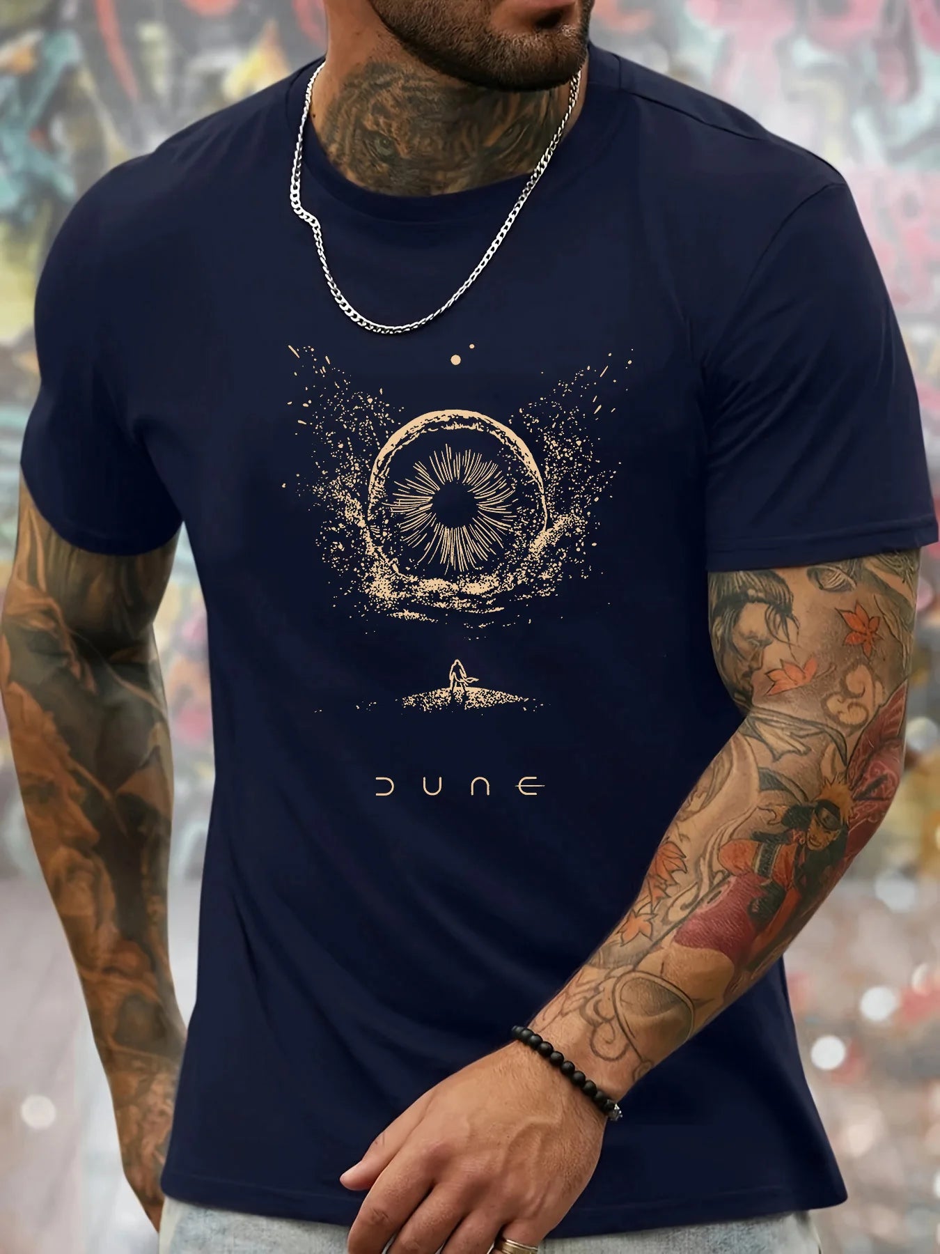 Men's 100% Cotton Casual Sports Printed Short Sleeve T-Shirt / DUNE