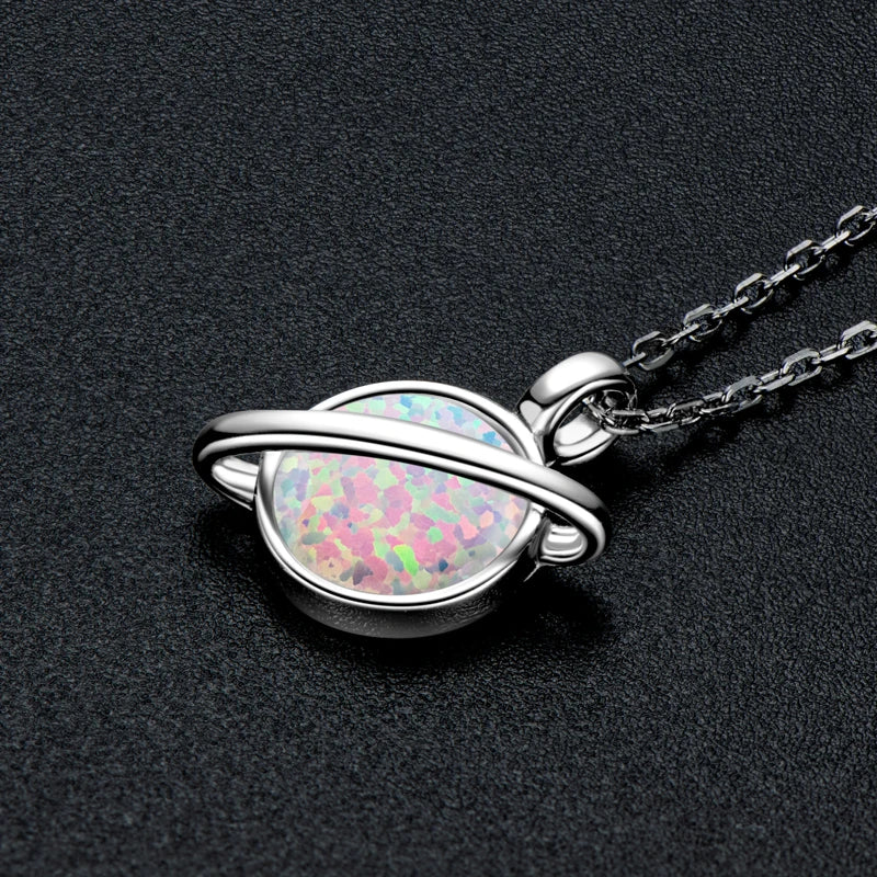 Lnngy 925 Certified Silver Chains Necklace Oval/Round/Marqusie Pear Cut White Opal Pendant Necklaces for Women Collar Mujer