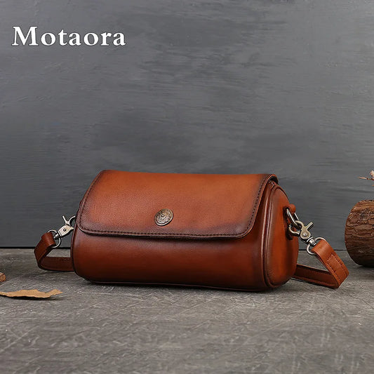 MOTAORA 2025 New Summer Women's Vintage Leather Shoulder Bag Crossbody Pillow Bag Genuine Solid Color Handmade Purse