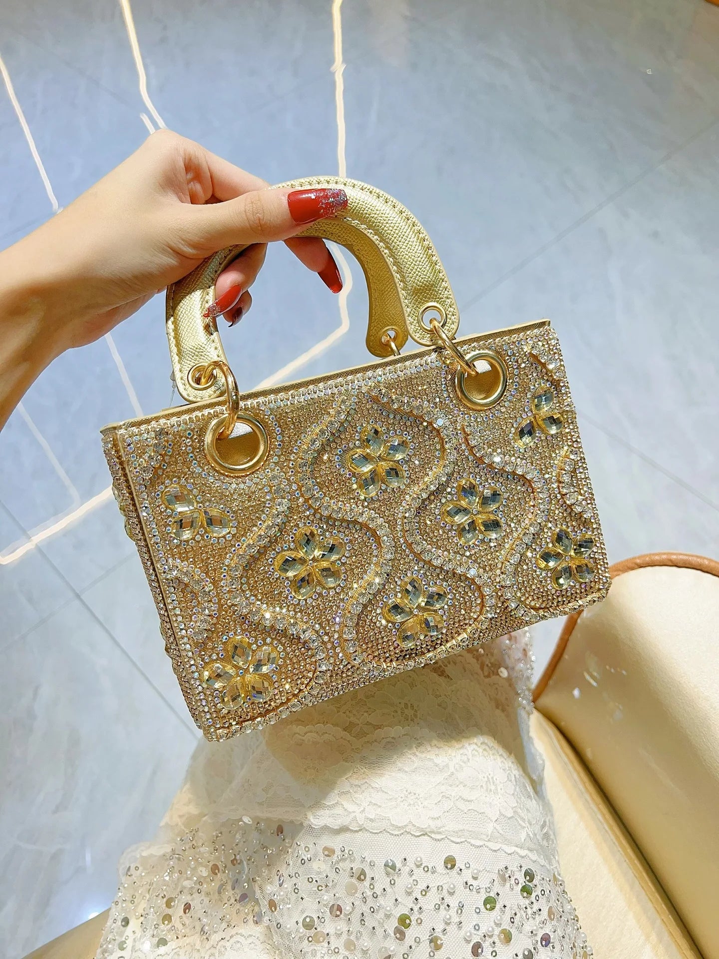 Women's Luxury Rhinestone Evening Bag – Handmade Shoulder & Crossbody Party Clutch