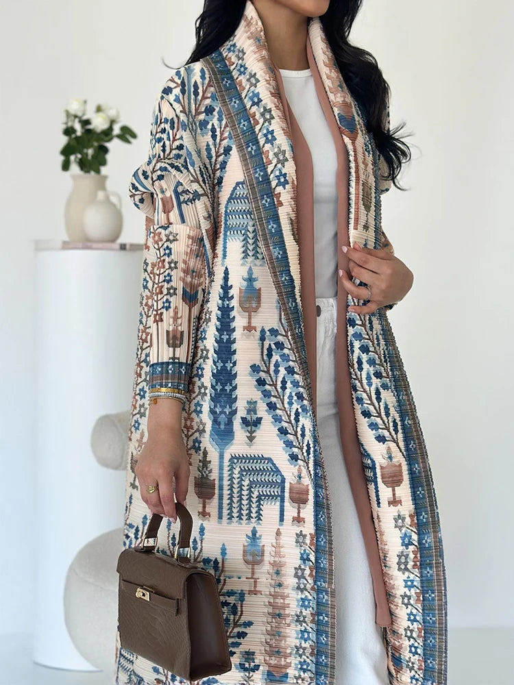 Arabic Clothes Woman Luxury Casual Hijab Cardigan Full Length Long Sleeve Coat Women Muslim Pleated Dubai Open Abaya Eid Evening