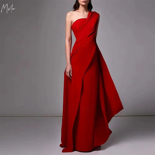 Mila Red One Shoulder A-Line 15 Quinceanera Dresses Floor-Length Zip Prom Dresses Elegant Customized 15 Quinceanera Dresses
