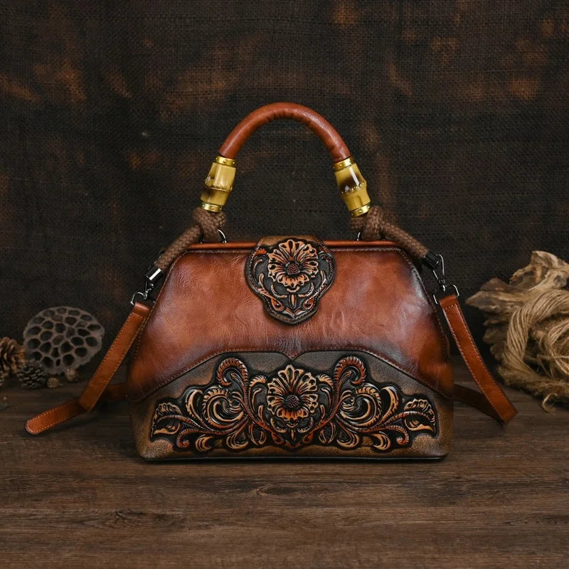 MOTAORA Handmade Luxury Handbags For Women Leather Shoulder Bags 2025 New Vintage Carved Ladies Hand Bags Designer Luxury Bag